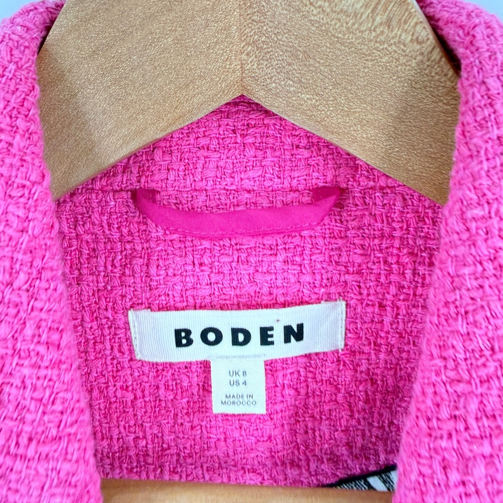 Boden Stamford Textured Blazer Hot Pink Size 4 US Cotton Blend Vibrant Preppy - Picture 3 of 8